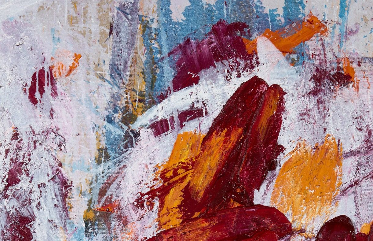 Aida Tomescu, 'Violet with Candles', 2020, oil on Belgian linen, triptych 200 x 460cm